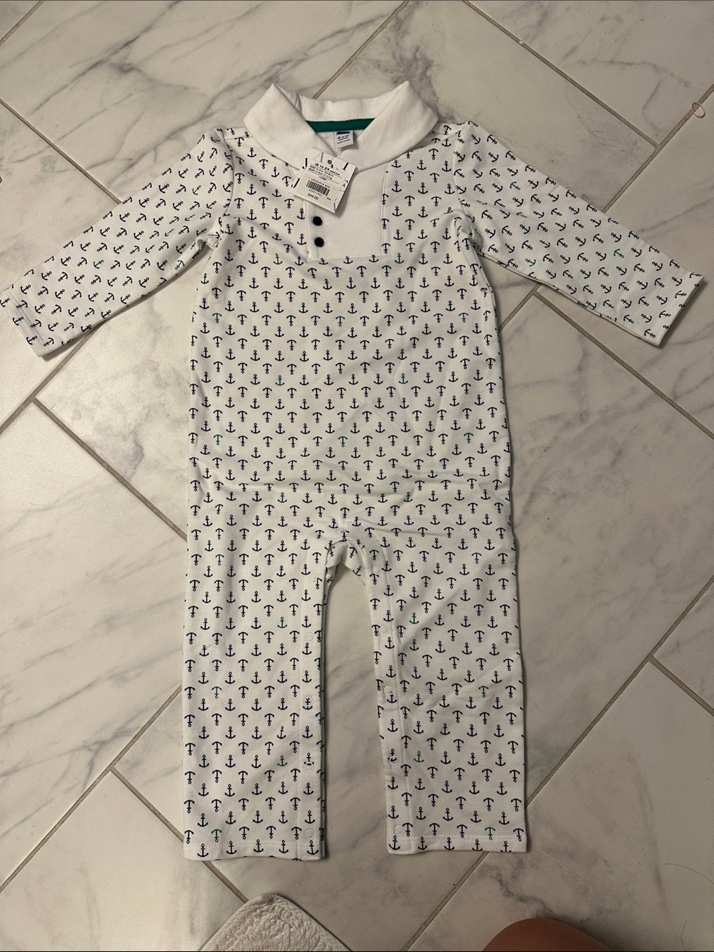 NWT Janie and Jack size 18- 24 mo Baby One-Piece with Navy Anchor Print - White